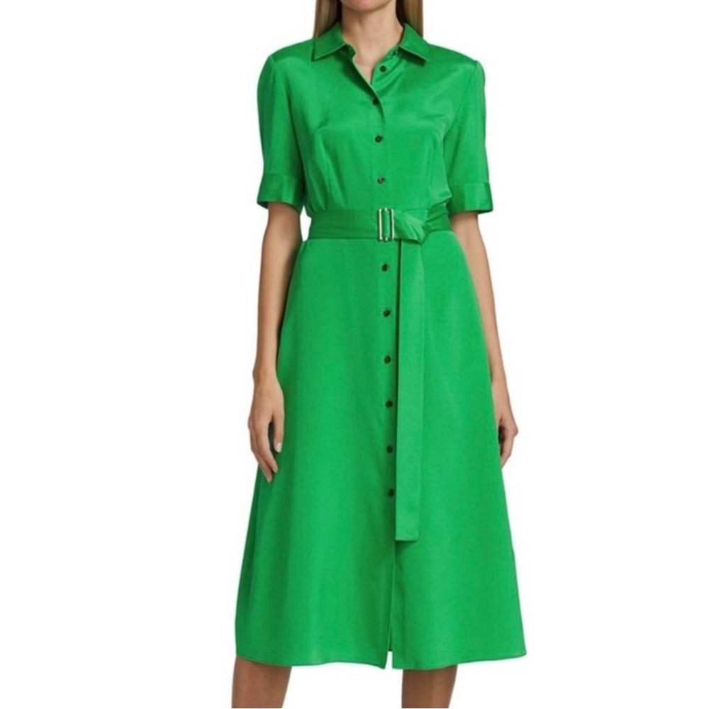 Lafayette 148 New York Green Midi Silk Shirt Dress